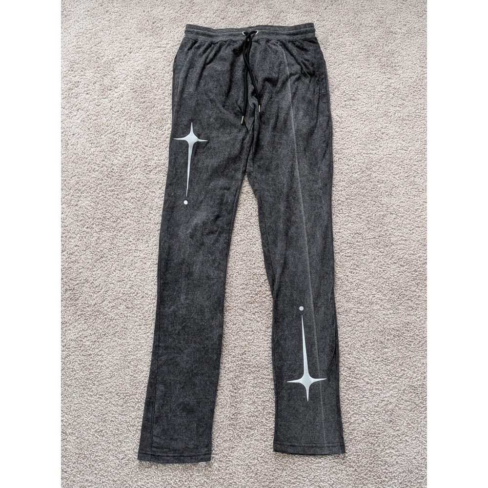 Unmatched Mens L Star Burst Flare Sweatpants Charcoal Acid Wash Cyber Y2K Opium